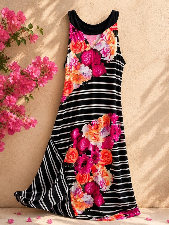 Joseph Ribkoff Dresses & Skirts - Joseph Ribkoff Floral Stripe Maxi Dress Size 18 Pink Black